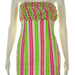 Lilly Pulitzer Pink Green Striped Strapless Dress